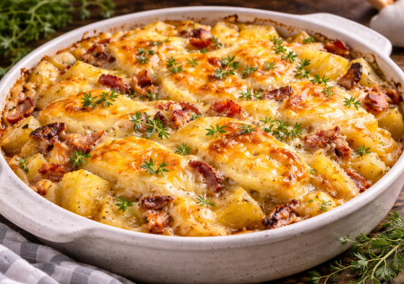 Картофель по-французски, от которого сходят с ума: домашний тартифлет с беконом и сыром