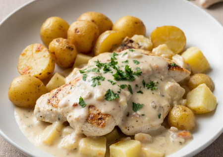 Картофель «Айдахо» с куриным филе в сливочном соусе. Простой и вкусный ужин для всей семьи: хоть на праздник, хоть в будни