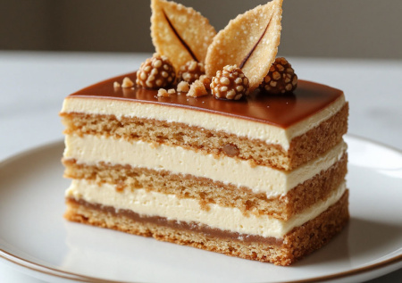 Тончайшие коржи, заварной крем и хруст пралине — торт «Парижанка». Нежность в каждом кусочке