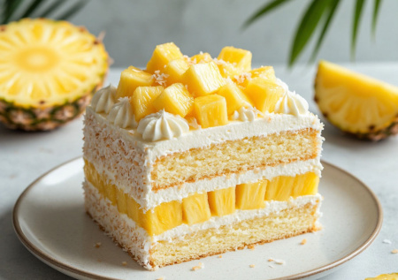 Вместо скучного медовика торт «Карибы». Кокосовая стружка, ананас и легкий бисквит