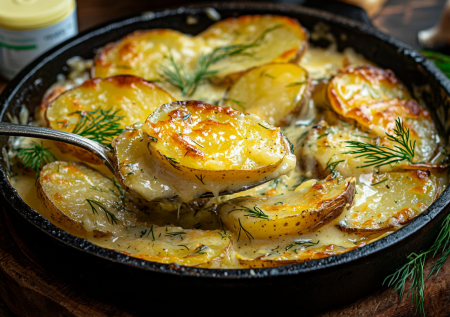 Картофель по-деревенски в духовке с ароматной сливочной заливкой