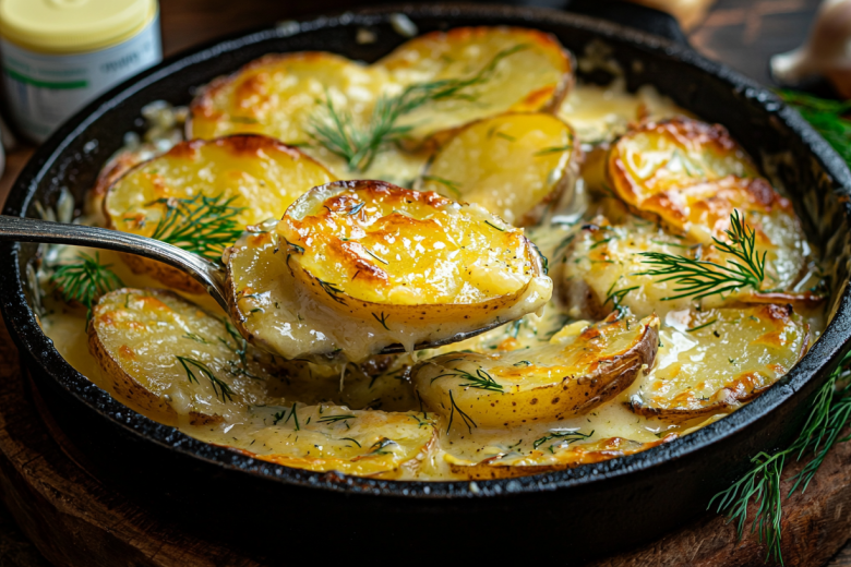 Картофель по-деревенски в духовке с ароматной сливочной заливкой