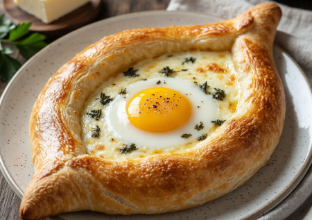 Слоёный сыр, зелень и нежное тесто — пеку грузинский хачапури по-аджарски. Хоть на завтрак, хоть на ужин