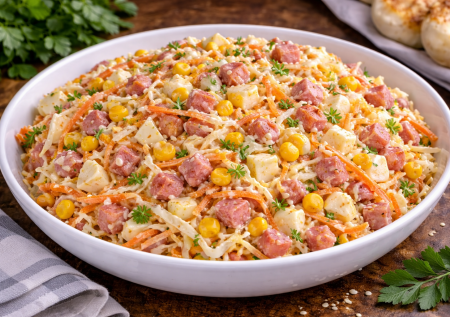 Капустный салат «Бабочка» с колбасой: не надоедает — готовьте хоть каждый день. Просто, сытно и без лишних хлопот