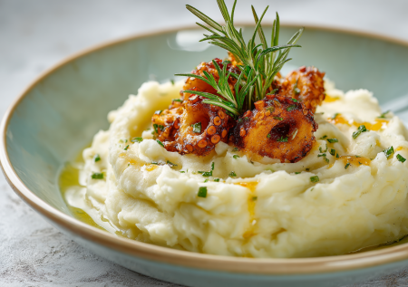 Шеф-рецепт: картофельное пюре с хрустящим осьминогом из аэрогриля
