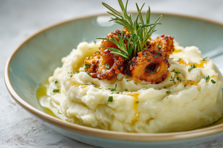 Шеф-рецепт: картофельное пюре с хрустящим осьминогом из аэрогриля