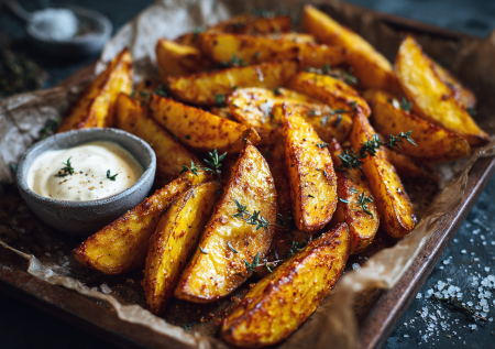 Хрустящий картофель с веганским соусом: секрет идеальной корочки!