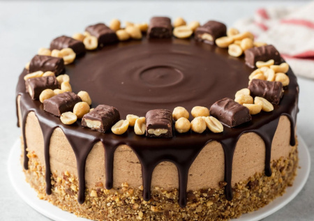 Торт «Киевский» — слишком сладкий. Готовлю «Сникерс» — соленая карамель, арахис и шоколадный ганаш на ореховом корже