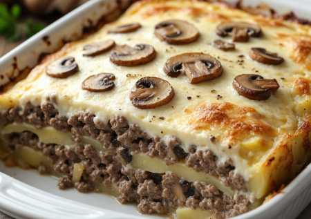 Выкладываю слоями картошку, мясо и грибы — через час в духовке запеканка «А-ля француз»