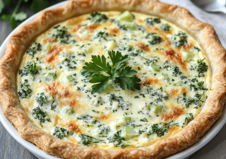 Смешиваю творог, зелень и яйцо — через 25 минут на столе заливной пирог «Зеленый луг»