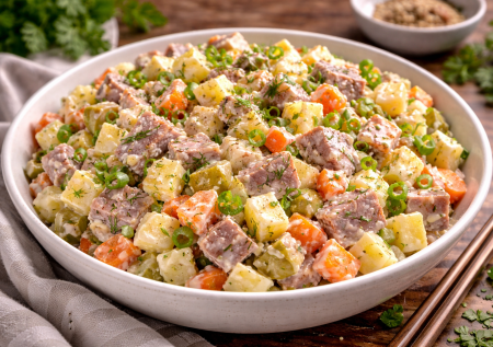 Сначала все в шоке от сочетания, потом не могут оторваться: салат «Зимний» с селедкой — и все возвращаются за добавкой