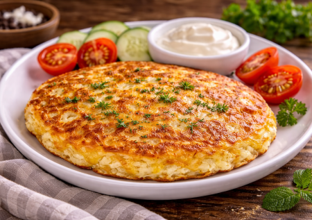 Яйцо, горстка сыра и творог: завтрак за 5 минут — жарим сырную лепешку на сковороде