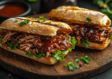 Сэндвич с тушенкой по-новому: томлю мясо в соусе барбекю. Жарю багет — и сытный перекус за 15 минут готов!