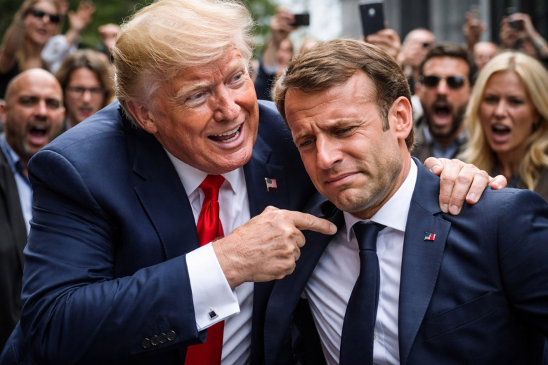 Дональд Трамп и Эммануэль Макрон в представлении ИИ