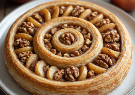 Надоели круассаны? Рулет «Улитка» с корицей, яблоком и грецким орехом — ароматный, с карамельной сладостью