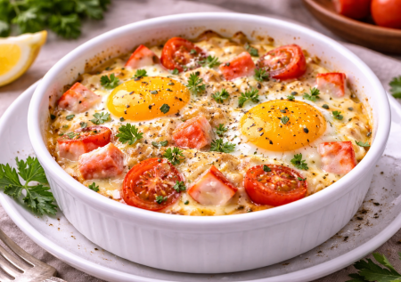 Крабовые палочки оказались в яичнице случайно: обалденно вкусно получилось! Запеченный завтрак из того, что было в холодильнике