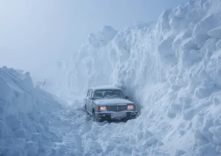 Огромный сугроб «угнал» машину у россиянина