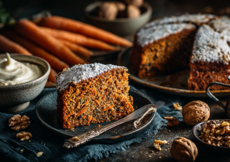Морковный пирог с орехами — сюрприз для сладкоежек: сочный, ароматный и совсем не овощной!