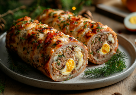 Когда хочется чего-то новенького, готовлю мясной рулет с яйцами и сыром: сочный и нежный