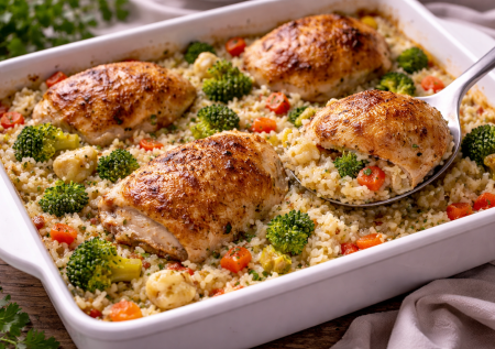 Закиньте в форму — и ужин готов: ароматная курочка с рисом и овощами — без мороки и вкусно