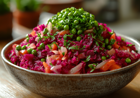 Салат «Обжорка» со свеклой — насыщает до отвала: без майонеза, из 4 ингредиентов