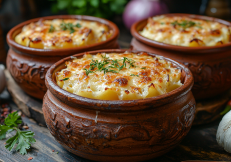 Смешиваю кусочки курицы, ломтики картошки и специи — запекаю в горшочках. Душевное блюдо с дымком и румяным верхом