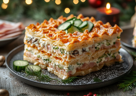 Если завалялась баночка тунца, приготовьте закусочный торт из слоеного теста: вкуснятина за полчаса