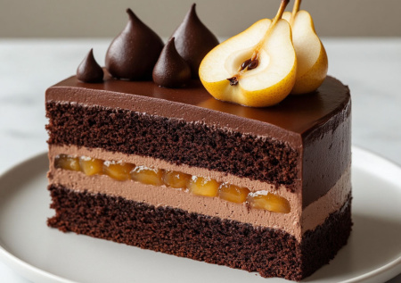 Наполеон уже не впечатляет. Готовлю «Грушу в шоколаде» — влажные коржи, прослойка конфитюра из груши и крем на темном шоколаде