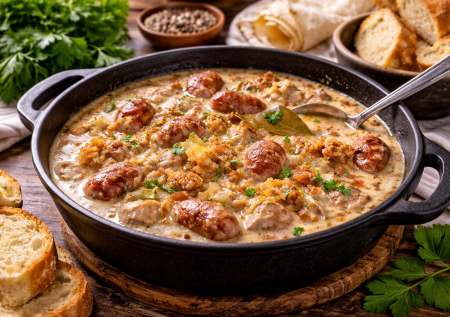 Белорусская мачанка по-домашнему: в этот густой мясной соус макаем хлеб или используем как подливу к пюре