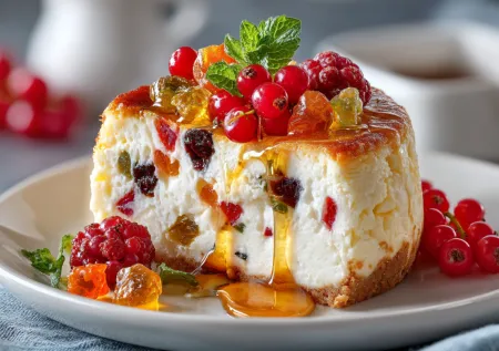 Простая творожная запеканка: яркие цукаты внутри