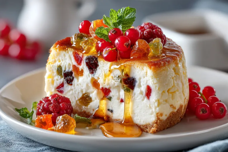 Простая творожная запеканка: яркие цукаты внутри