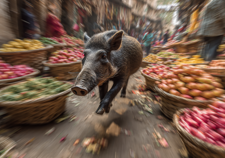 Дикий кабан устроил кровавый погром на рынке
