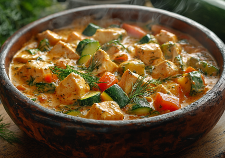 Любимое горячее на каждый день: томленая курица с овощами в сметанном соусе