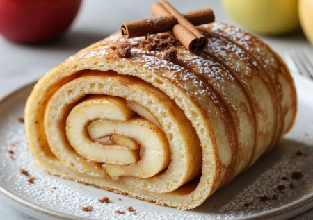 Вкуснее шарлотки: блинный рулет с яблоком и корицей. Десерт, который манит ароматом и тает во рту