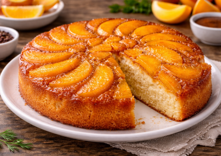 Банка персиков и простое тесто на молоке: пирог-перевертыш — просто классный