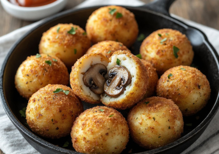 Обжарь и съешь: картофельные шарики с начинкой из грибов. Хрустящий сюрприз с пылу с жару