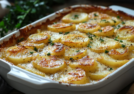 Беру картошку ломтиками, сыр и сливки — запекаю слоями. Сытная запеканка с хрустящей сырной сеточкой за 30 минут