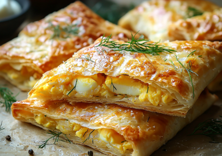 2 вареных яйца, тертый сыр и ложка сметаны — перемешиваю и запекаю в тесте. Получаются румяные кармашки на завтрак