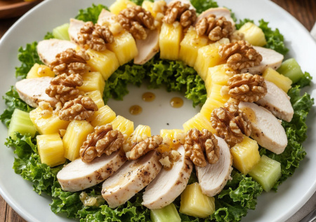 Салат, который просит добавки: с копченой курицей, ананасами и орешками в медово-горчичной заправке. Вкуснятина на ужин