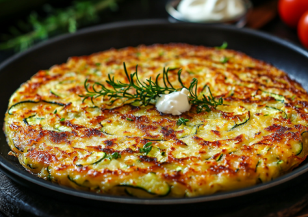 Натираю кабачки, добавляю сыр и чеснок — заливаю яичной смесью. Летняя запеканка в сковороде готова