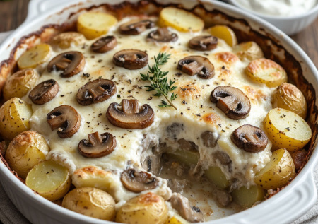 Тертый картофель, грибы и сметана — выложите в форму и запеките. Ароматная картофельная запеканка «как в деревне» за 30 минут