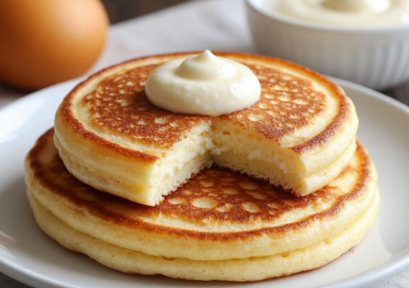 Пачка творога, пара яиц и манка — смешиваю и выпекаю. Получаются нежные лепешки-облачка за 20 минут