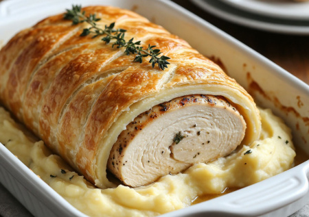 Ваша курочка заслуживает корону! «Шубка» из картофельного пюре под сырной корочкой — и вот уже у вас не ужин, а куриный «Веллингтон»