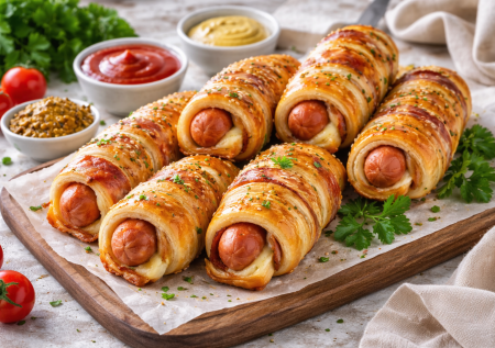 Съедаются противнями: сосиски в слоеном тесте с беконом — пухлые и очень вкусные