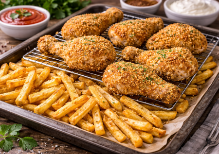 Хрустящая курочка с картошкой фри без лишнего жира: готовим в духовке — ПП-версия фастфуда