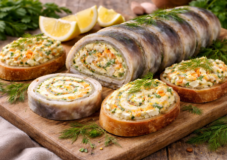 Возьмите 1 селёдку и варёную морковь — этот рулет сметают за секунды: идеально на поджаристый хлеб