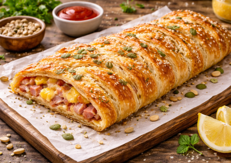 Пирог для начинающих: просто рецепт с ветчиной и сыром на слоеном тесте