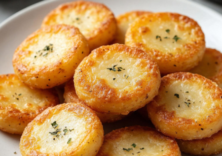 Картофельные «монетки» с чесночным соусом — жарю порциями. Идеальная закуска к борщу, которая исчезает за минуту