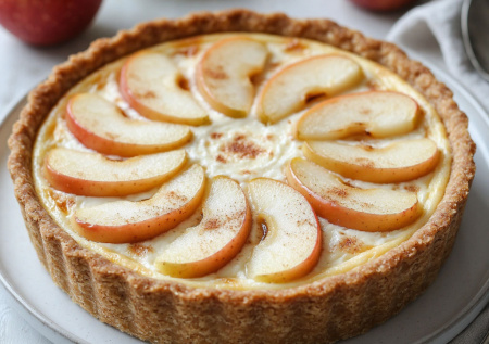 Смешиваю творог, яйца и кусочки яблок — выливаю в форму. «Яблочная нежность» с творожным кремом готова за 40 минут