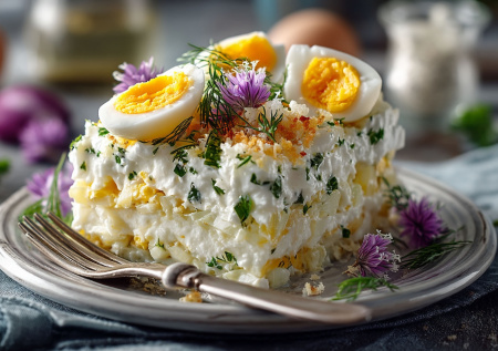 Слоеный салат «Невеста» на скорую руку за 10 минут — просто и сытно!